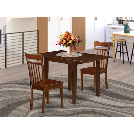 East West Furniture 3 Piece Norden Modern Dining Table Set - Mahogany NDCA3-MAH-W